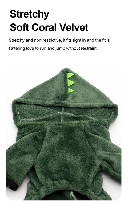 Ropa de Halloween para perros y gatos, disfraz divertido de dinosaurio para perros pequeños, abrigo cálido de invierno para gatos, sudaderas con capucha de lana