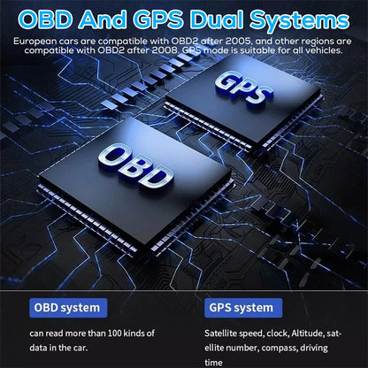 Medidor de sistemas dobles Universal OBD2 y GPS, velocímetro, pantalla frontal, medidor multifunción de temperatura del agua, accesorios Turbo para coche HUD P6