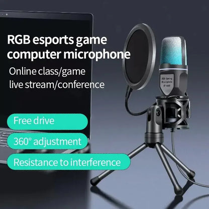 Micrófono USB portátil, micrófono RGB, condensador, micrófono para juegos con cable para estudio de grabación de Podcast, Streaming, portátil y de escritorio