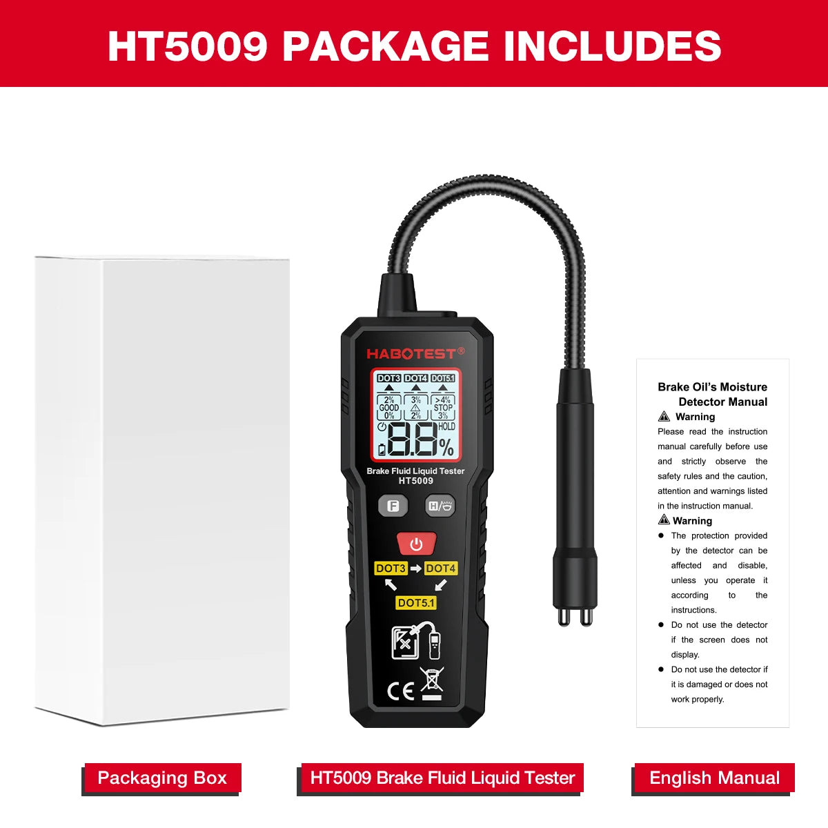 Probador de líquido de frenos Digital, Detector de aceite de frenos de coche para DOT3/DOT4/DOT5.1, retroiluminación, sonda Flexible, analizador de humedad de aceite de frenos