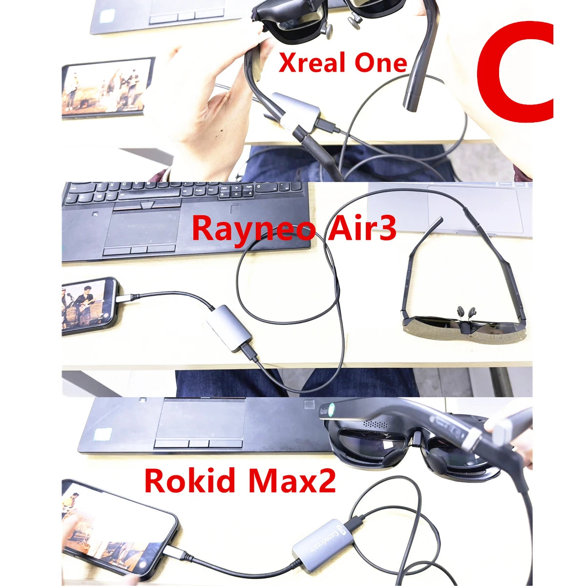 AR Glasses Hub sin costuras multidispositivo tipo C adaptador de carga compatible con HDMI para Xreal Beam Viture Rokid Station Rayneo XR USB-C