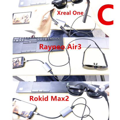 AR Glasses Hub sin costuras multidispositivo tipo C adaptador de carga compatible con HDMI para Xreal Beam Viture Rokid Station Rayneo XR USB-C