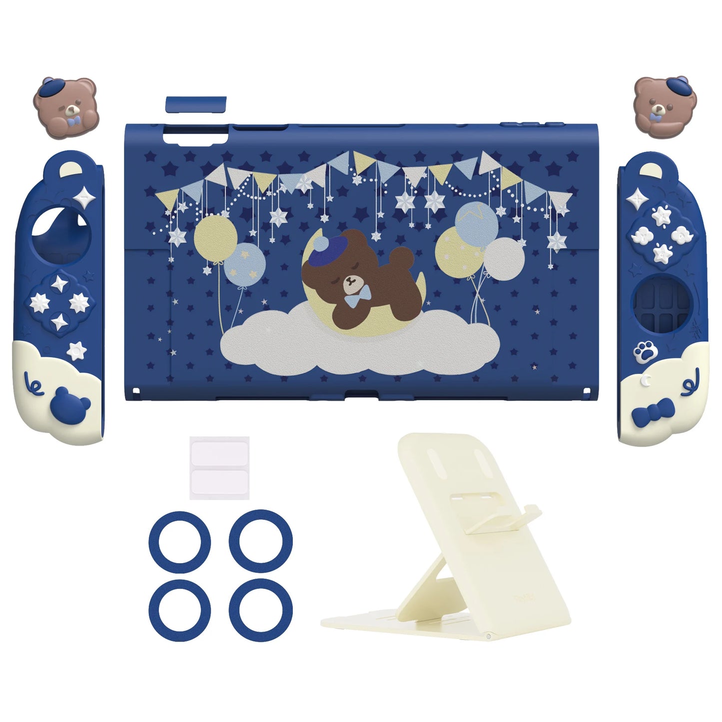 PlayVital Funda protectora acoplable para Switch 2 – Funda de silicona Good Night Bear con empuñaduras Joycon desmontables y lindas tapas para el pulgar