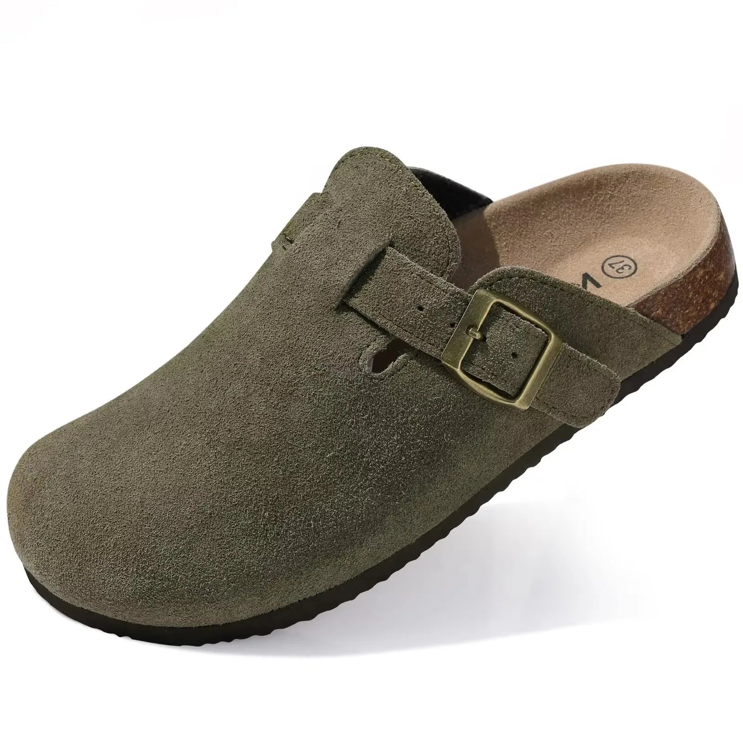 Crestar, zuecos de moda, zapatillas para mujer, gamuza clásica, mulas para hombre, plantilla de corcho, zapatos de patata de cuero con soporte para arco, tobogán de playa