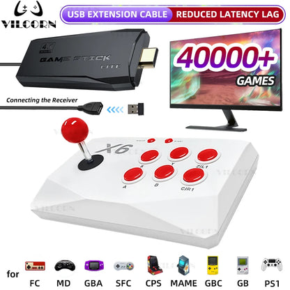 VILCORN M8 Game Stick 4K consola de videojuegos Arcade para MAME PS1 9 emulador con doble Arcade Joysitck 41000 juegos máquina Retro