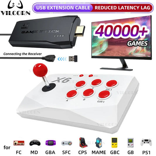 VILCORN M8 Game Stick 4K consola de videojuegos Arcade para MAME PS1 9 emulador con doble Arcade Joysitck 41000 juegos máquina Retro
