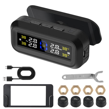 Pantalla LCD Digital, sistema de supervisión de presión de neumáticos, alarma de seguridad automática, Monitor de temperatura de neumáticos alimentado por USB Solar, TPMS para coche