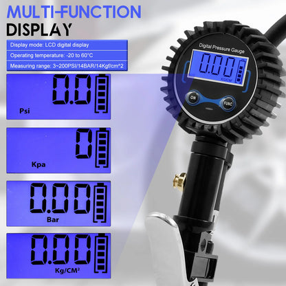 Inflador de neumáticos Digital, medidor de presión de neumáticos, pantalla LCD versátil, inflador de neumáticos con función de retroiluminación para coche, camión, motocicleta
