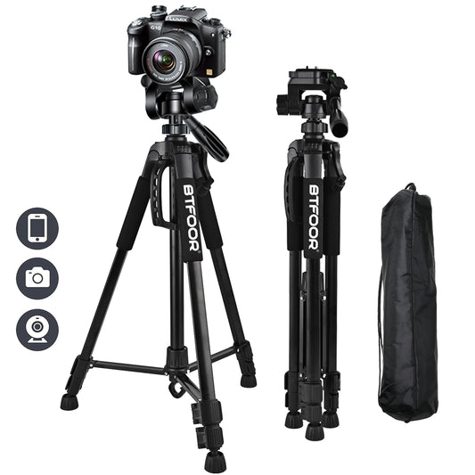 Trípode de viaje para teléfono, soporte de aluminio de 55 "y 140CM de alto con placas rápidas, cabezal panorámico de montaje para cámara Digital Canon, Nikon, DSLR y SLR