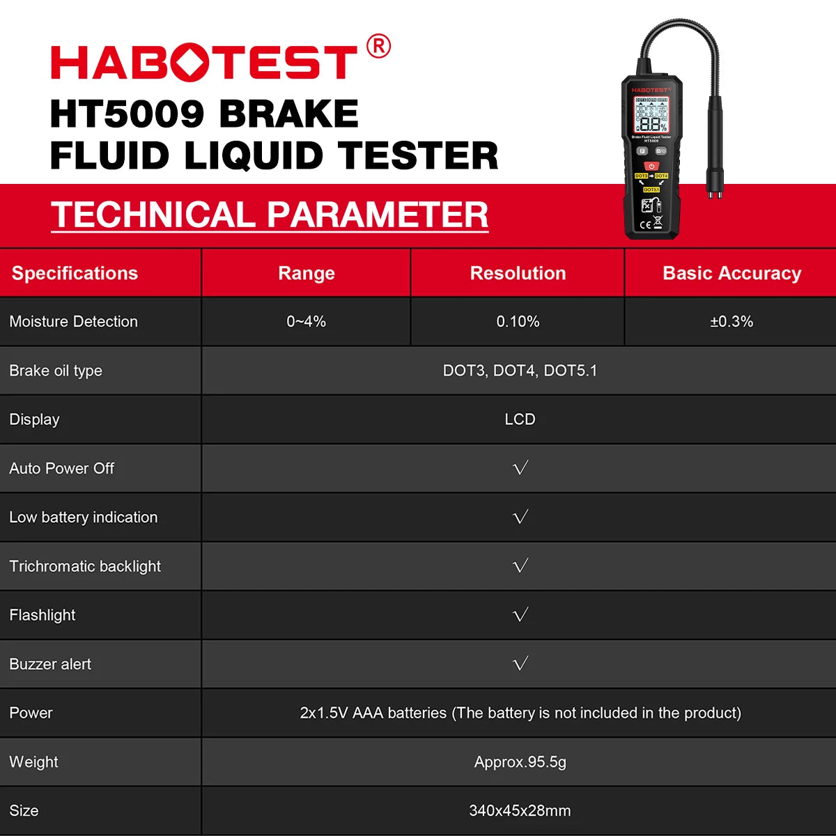 Probador de líquido de frenos Digital, Detector de aceite de frenos de coche para DOT3/DOT4/DOT5.1, retroiluminación, sonda Flexible, analizador de humedad de aceite de frenos