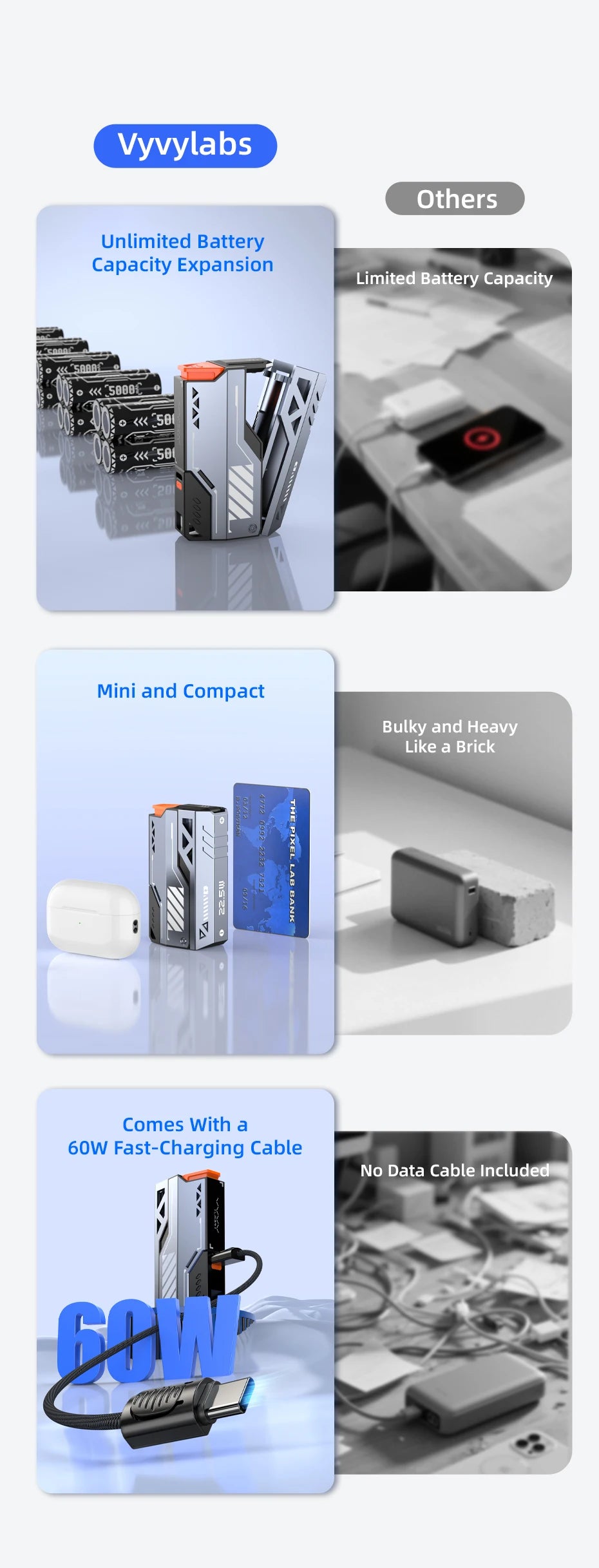 VYVYLABS 30000mAh banco de energía CCC desmontable cargador rápido 22,5 W cargador portátil inalámbrico 21700 PowerBank para batería de repuesto iP 17