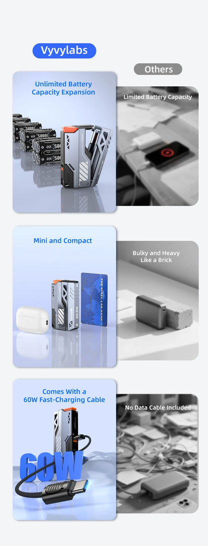 VYVYLABS 30000mAh banco de energía CCC desmontable cargador rápido 22,5 W cargador portátil inalámbrico 21700 PowerBank para batería de repuesto iP 17