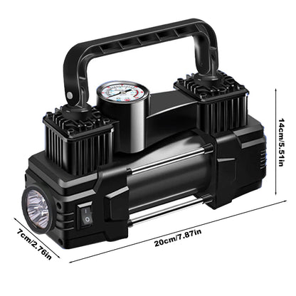 Mini compresor de aire de doble cilindro, inflador de neumáticos de alta resistencia con luz LED, bomba de aire eléctrica para coche, 12V, 150PSI