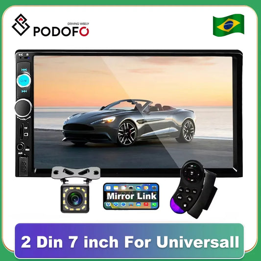 Podofo 2 din Radio de coche 7 "HD Autoradio reproductor Multimedia 2DIN pantalla táctil Auto audio estéreo de coche MP5 Bluetooth USB TF FM cámara