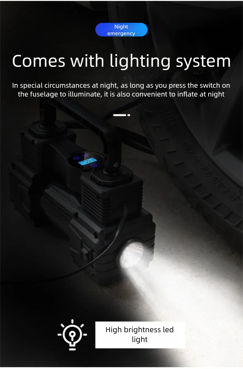 Bomba de aire montada en vehículo, pantalla Digital inteligente, inflador de neumáticos de alta resistencia, bomba de aire portátil de 12V, suministros para automóviles