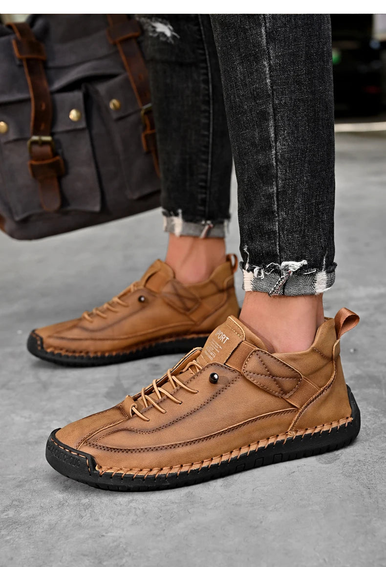 Zapatos de cuero hechos a mano para hombre, mocasines informales sin cordones, zapatos de cuero transpirables, zapatos planos para hombre, mocasines de moda, zapatos de herramientas de talla grande