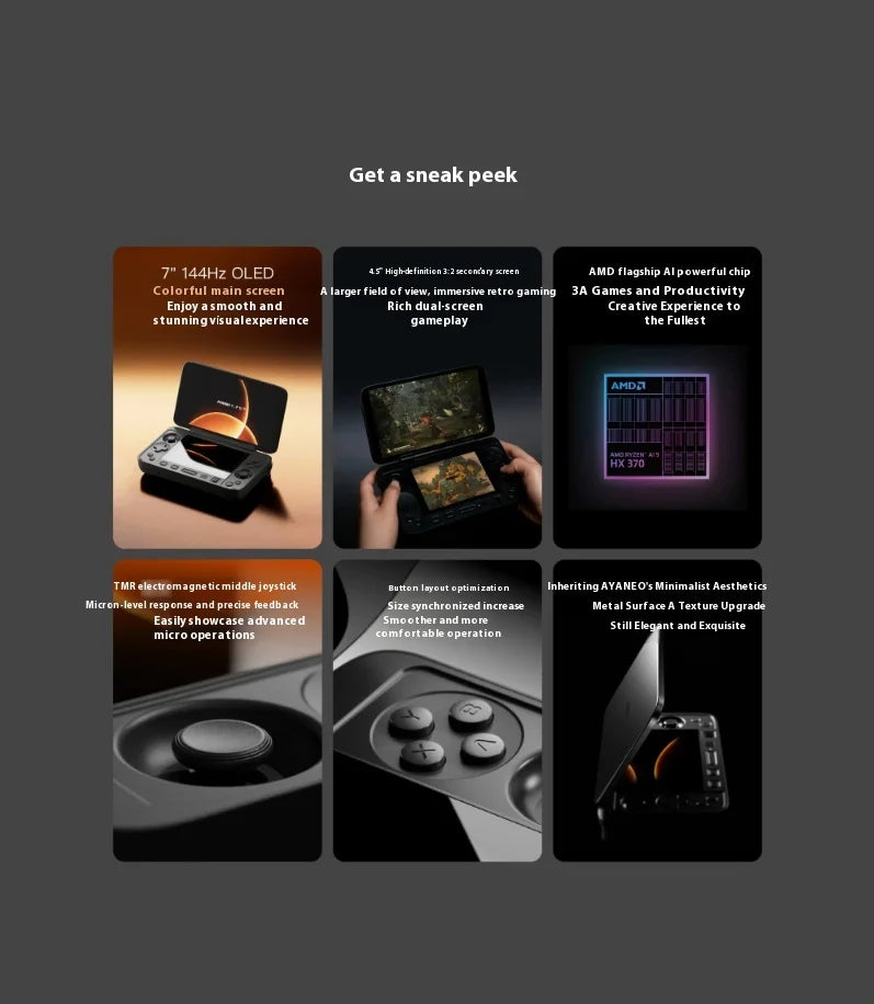 AYANEO Flip 1S DS Flip consola de juegos 7 "1080P 144Hz pantalla OLED consola portátil HX370 8840U máquina de juegos de pantallas duales