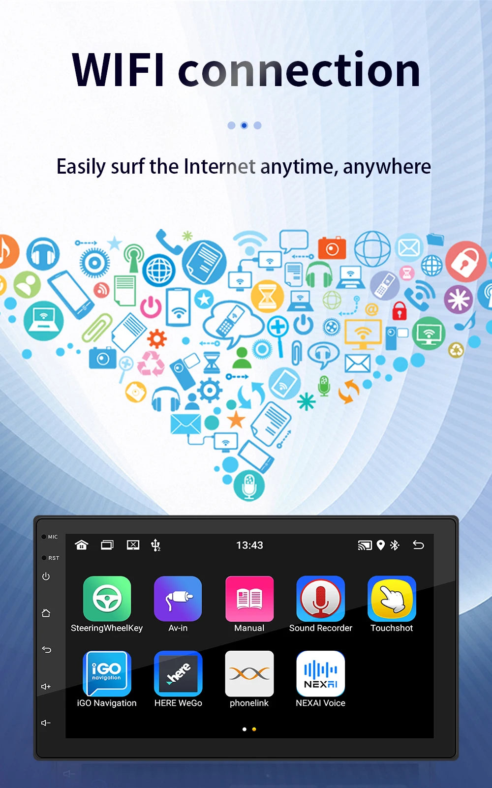 Reproductor Multimedia Universal de 7, 9 y 10 pulgadas pantalla coche android auto con GPS carplay inalambrico WIFI, CarPlay inalámbrico, Android 13, 2 Din, Radio FM, RECEPTOR ESTÉREO sistemas inteligentes de coche