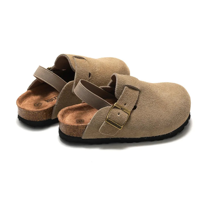 Kidmi moda niños zuecos de gamuza zapatillas zuecos para niños sandalias para niños y niñas mulas con hebilla ajustable de corcho con soporte Zapatillas de casa