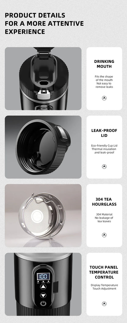 Tetera con taza calefactora eléctrica de 12V/24V y 500ML, botella con calentador de agua de acero inoxidable 304, apagado automático, taza de ebullición rápida para coche de viaje