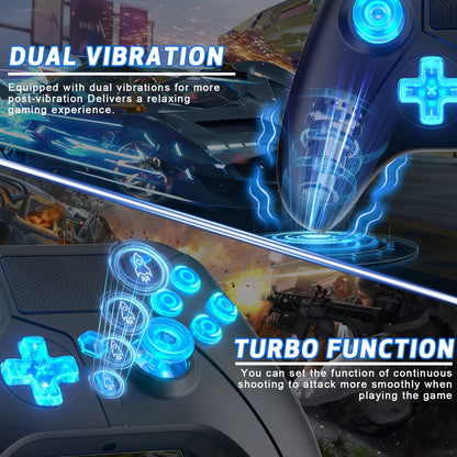 Controlador inalámbrico para consolas PS4, Compatible con Ps4 /Slim/Pro/ PC,gamepads, Compatible con función Turbo con luz de botón RGB