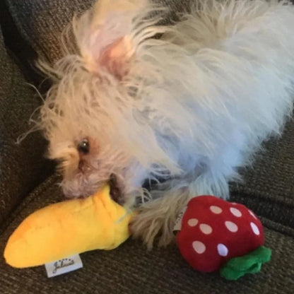 Un juego de 7 piezas de juguetes con sonido para cachorros, masticar mascotas de peluche suelto, aperitivos de frutas de peluche y juguetes para cachorros de verduras, adecuado para juegos lindos