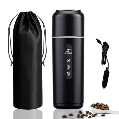 Hervidor eléctrico de viaje para coche, 12V/24V, portátil, taza de agua caliente, pantalla de visualización, calor de acero inoxidable 316 para preparar café y té