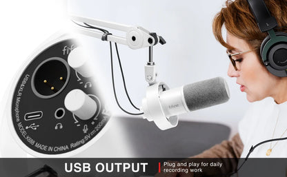 FIFINE-micrófono dinámico XLR de grabación, dispositivo con monitoreo en tiempo Real, transmisión USB, con perilla de ganancia/silencio táctil, para PC y Mixer-K688