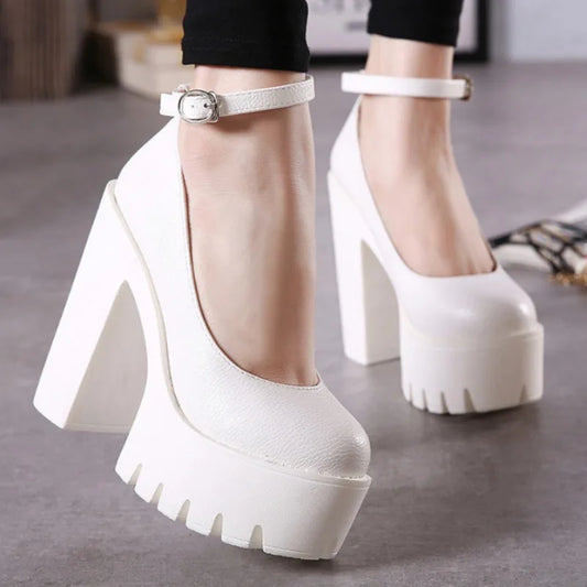 Zapatos sexis de suela gruesa para mujer, tacones altos de 14CM, hebilla de moda europea americana, tacones de plataforma para mujer, zapatos de novia