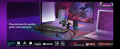 FIFINE Micrófono de condensador USB para juegos, para PC PS4 PS5 MAC con soporte de choque y filtro pop y control de ganancia para podcasts, Ampligame A6V