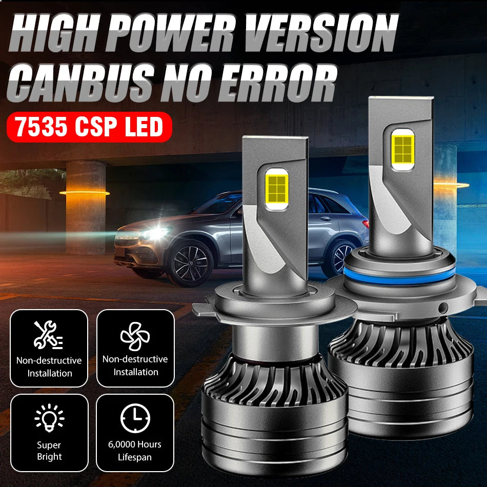 Dualvision H7 H4 bombilla LED para faros de coche Canbus H8 H9 H11 H1 9005 HB3 9006 HB4 9012 HIR2 lámpara antiniebla automática 6000K 7535 luces de Chip CSP