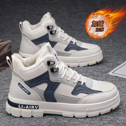 2024 nuevo modelo de zapatos de invierno para hombres, además de zapatillas de deporte gruesas y cálidas de terciopelo para nieve fría, zapatos deportivos informales blancos que combinan con todo para hombres