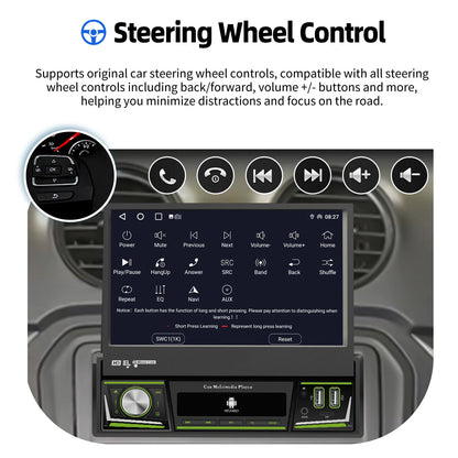 Radio de coche ESSGOO 7 pulgadas 1 DIN Flip-Out, 4+64 GB, Carplay inalámbrico, Android Auto, Bluetooth, pantalla táctil, Android 14, reproductor MP5, unidad principal, SWC, GPS, cámara.