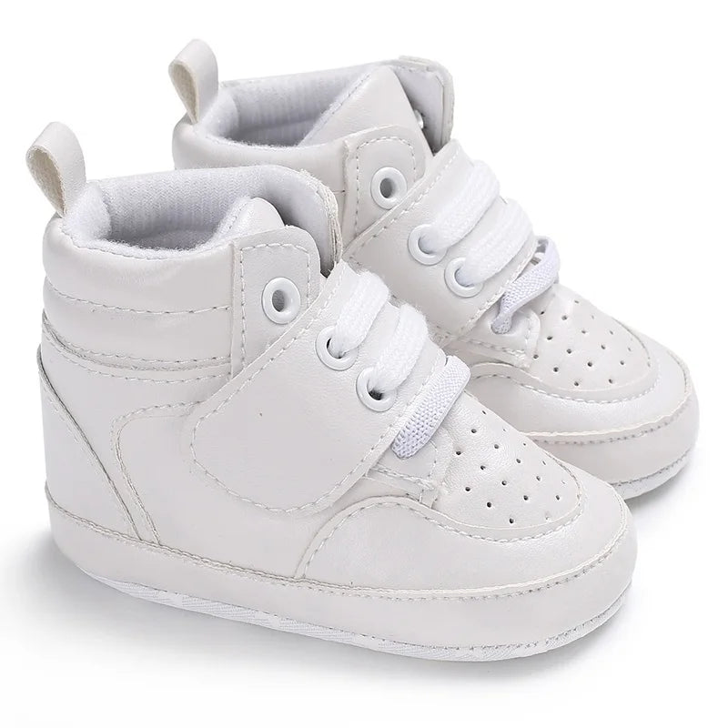 Zapatillas de deporte a la moda para bebés recién nacidos, zapatos altos con cordones sólidos para niños y niñas, zapatos transpirables antideslizantes para primeros pasos de 0 a 18 meses