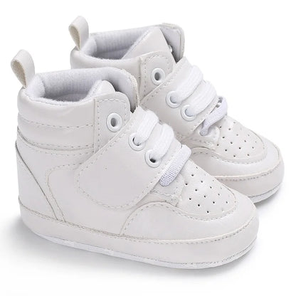 Zapatillas de deporte a la moda para bebés recién nacidos, zapatos altos con cordones sólidos para niños y niñas, zapatos transpirables antideslizantes para primeros pasos de 0 a 18 meses