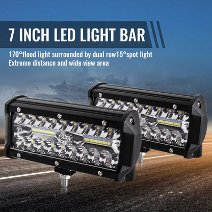 Barras de luz Led todoterreno combinadas de 4/ 7 pulgadas y 120W, haz de inundación para trabajo, conducción, barco todoterreno, coche, Tractor, camión, 4x4, SUV, ATV, 12V, 24V