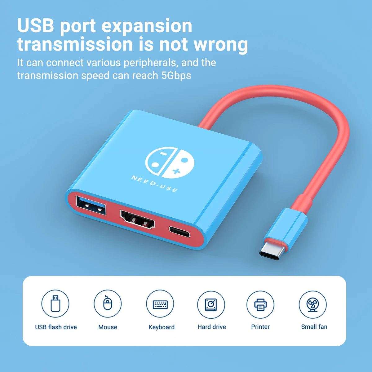 Estación de acoplamiento para juegos portátil Hub TYPE-C con HDMI y USB 3.0 Perfecto para viajes y juegos