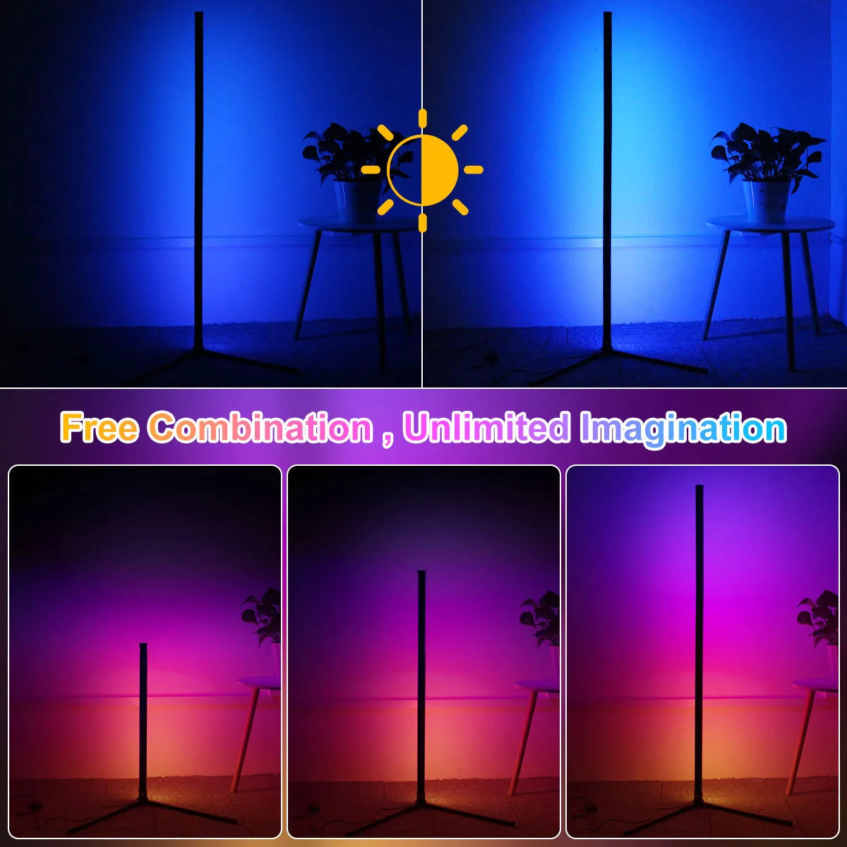Lámpara de pie de esquina inteligente Tuya de 160cm, iluminación LED RGB regulable, iluminación de ambiente moderna, luces de soporte Alexa para dormitorio, juegos, decoración para sala de estar