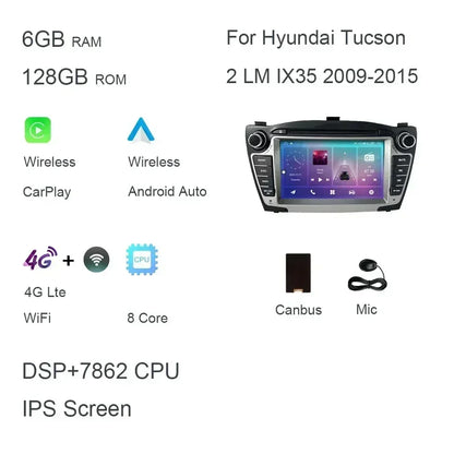 7 "Carplay DSP IPS Android 13,0 8GB + 128GB 8 núcleos reproductor Multimedia GPS Radio Wifi para Hyundai Tucson 2 LM IX35 2009-2015