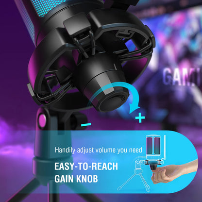 FIFINE Micrófono de condensador USB para juegos, para PC PS4 PS5 MAC con soporte de choque y filtro pop y control de ganancia para podcasts, Ampligame A6V
