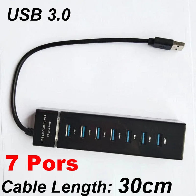 4 puertos USB 3,0 Hub Splitter Cable adaptador 4 /7 Ports 30/120cm  de alta velocidad para escritorio PC Mac Laptop Notebook teclado ratón 2TB Disco Duro móvil