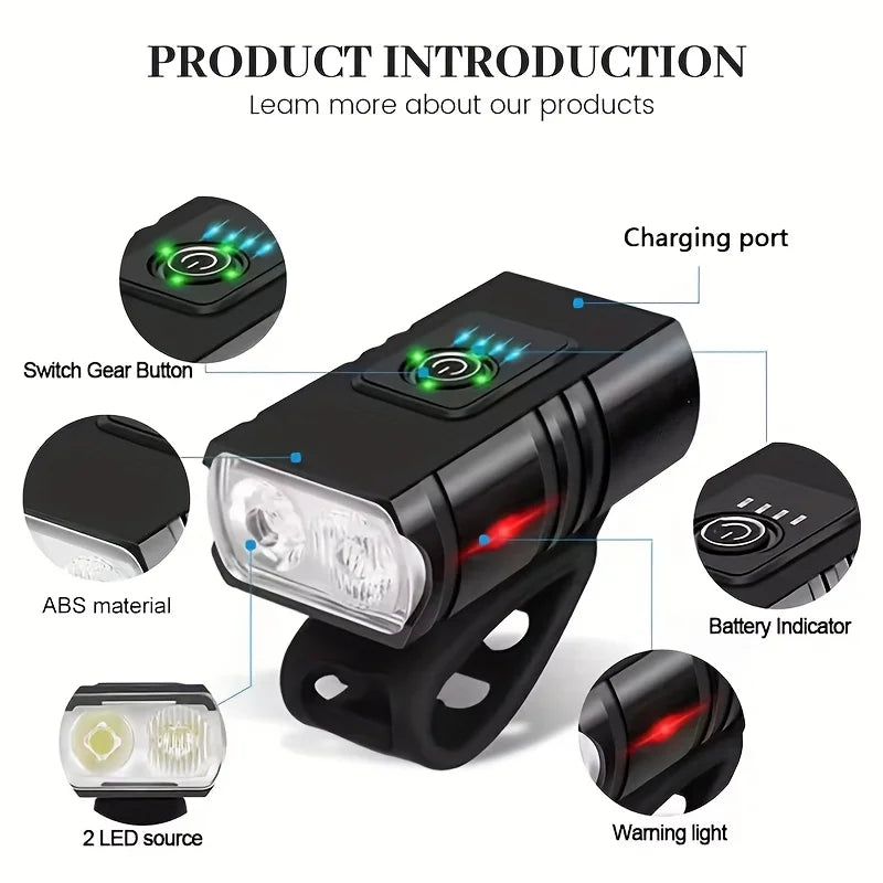 1 unidad, Material plástico, iluminación led, carga USB de faros de bicicleta, adecuado para faros de bicicleta, carrera nocturna, ca