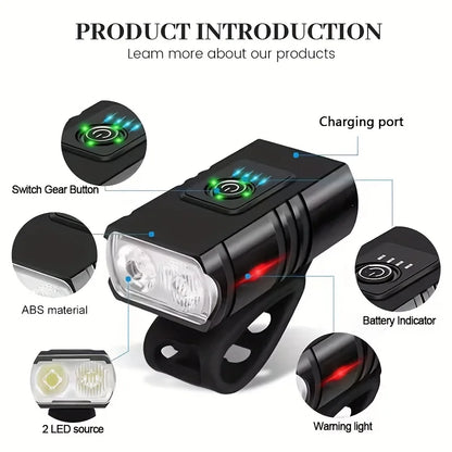 1 unidad, Material plástico, iluminación led, carga USB de faros de bicicleta, adecuado para faros de bicicleta, carrera nocturna, ca