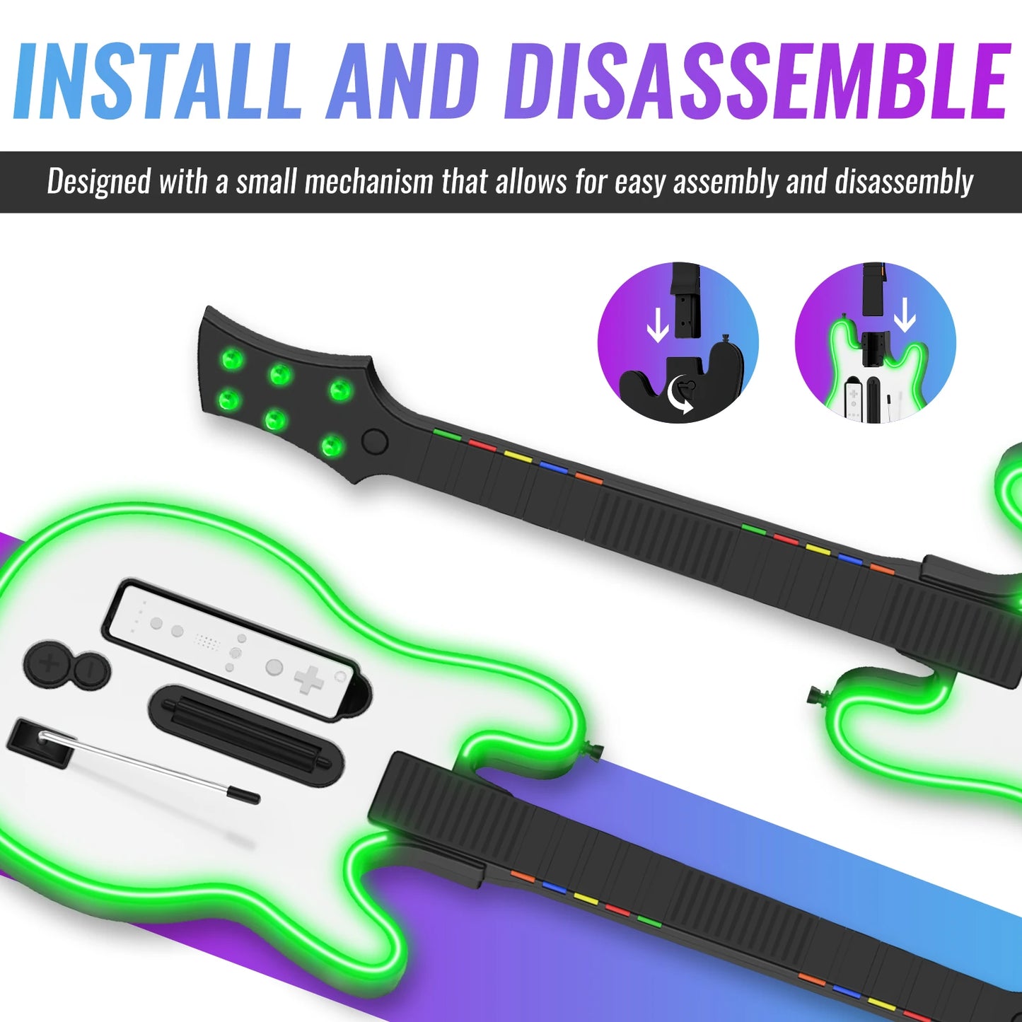 Consola Wii Controlador de guitarra inalámbrico Consola Wii Guitarra para juegos de banda de rock con luces RGB