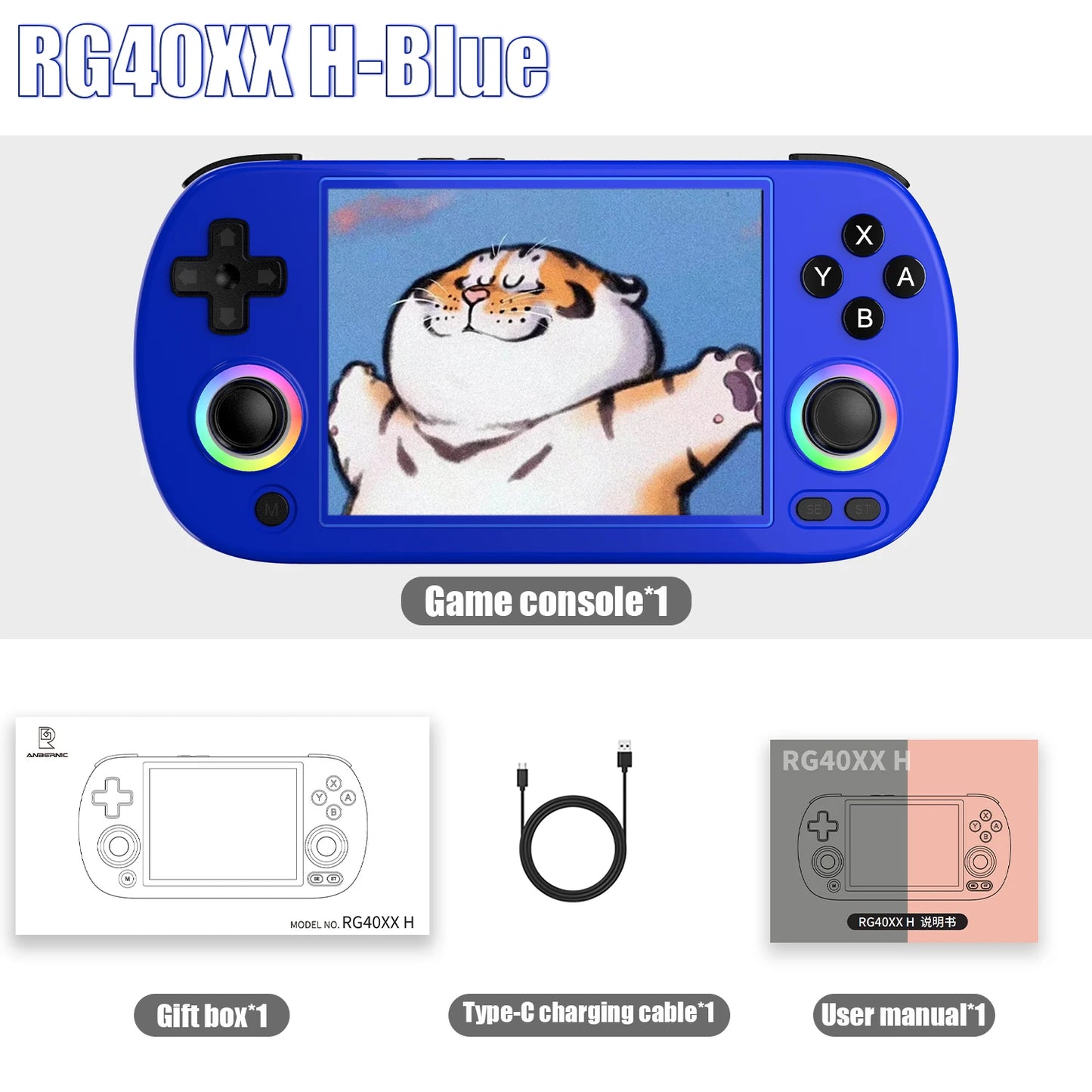 ANBERNIC-consola de juegos portátil RG40XX H, pantalla IPS de 4,0 pulgadas, 640x480, sistema de 3200mAh y 64 bits con luz RGB integrada en 5K + juegos RG40XXH