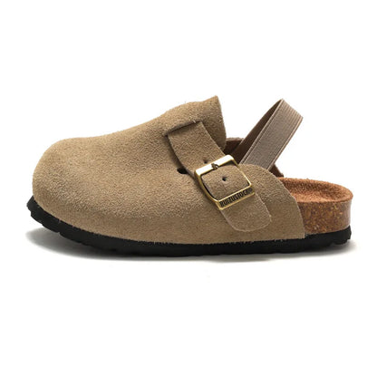Kidmi moda niños zuecos de gamuza zapatillas zuecos para niños sandalias para niños y niñas mulas con hebilla ajustable de corcho con soporte Zapatillas de casa