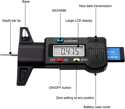 Calibrador de profundidad Digital, medidor de profundidad de la banda de rodadura, LCD, medidor de banda de rodadura de neumáticos para neumáticos de coche, herramienta de medición de 0-25mm, herramientas de reparación de