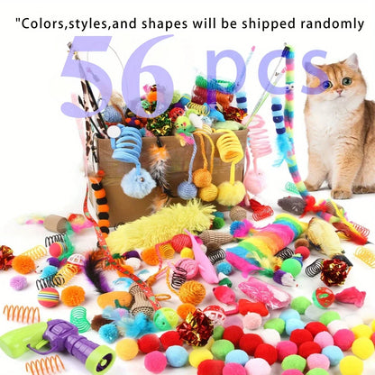 Paquete mixto de juguetes para gatos de 56 piezas/28 piezas/14 piezas. Una combinación de varios juguetes de plástico y juguetes de peluche adecuados para múltiples gatos para jugar
