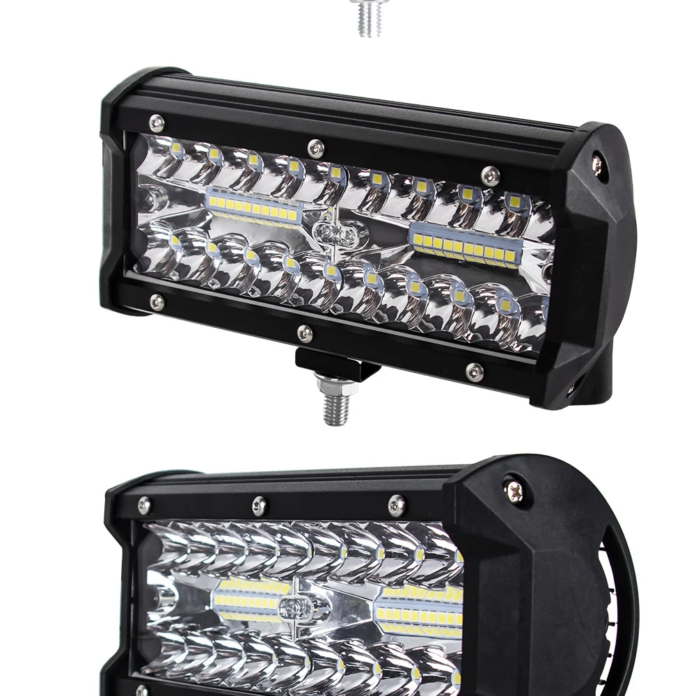 Barras de luz Led todoterreno combinadas de 4/ 7 pulgadas y 120W, haz de inundación para trabajo, conducción, barco todoterreno, coche, Tractor, camión, 4x4, SUV, ATV, 12V, 24V