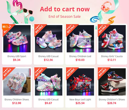 Zapatos Causla de Disney para niñas, zapatillas deportivas informales de cuero PU con LED luminiscentes de Mickey Mouse para niños de 1 a 6 años